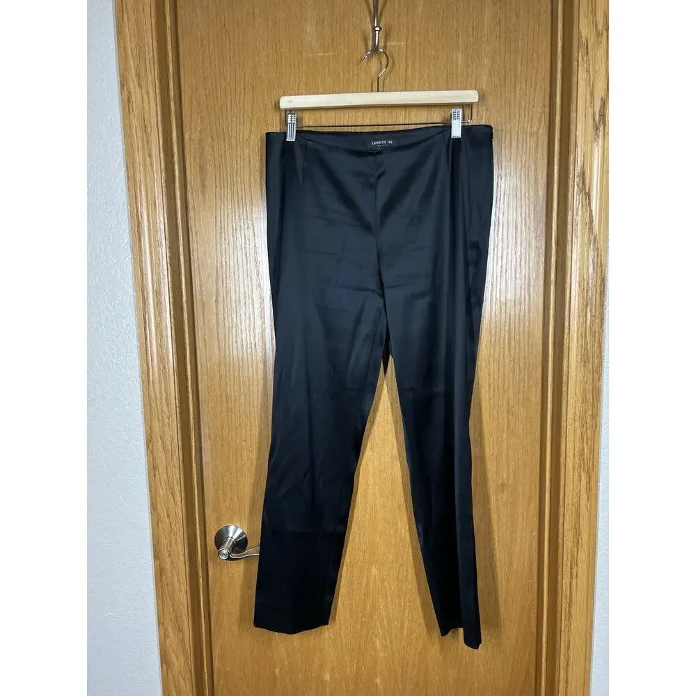 Lafayette 148 Black High Rise Satin Trouser Pants Size 10 Acetate Straight Ankle